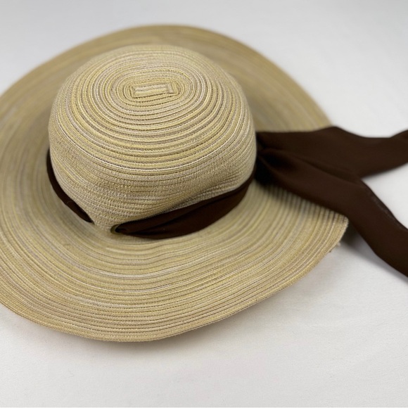 San Diego Hat Company Accessories - San Diego Hat Company Wide Brim Beige Blend Sun Hat Brown Scarf Tie OS